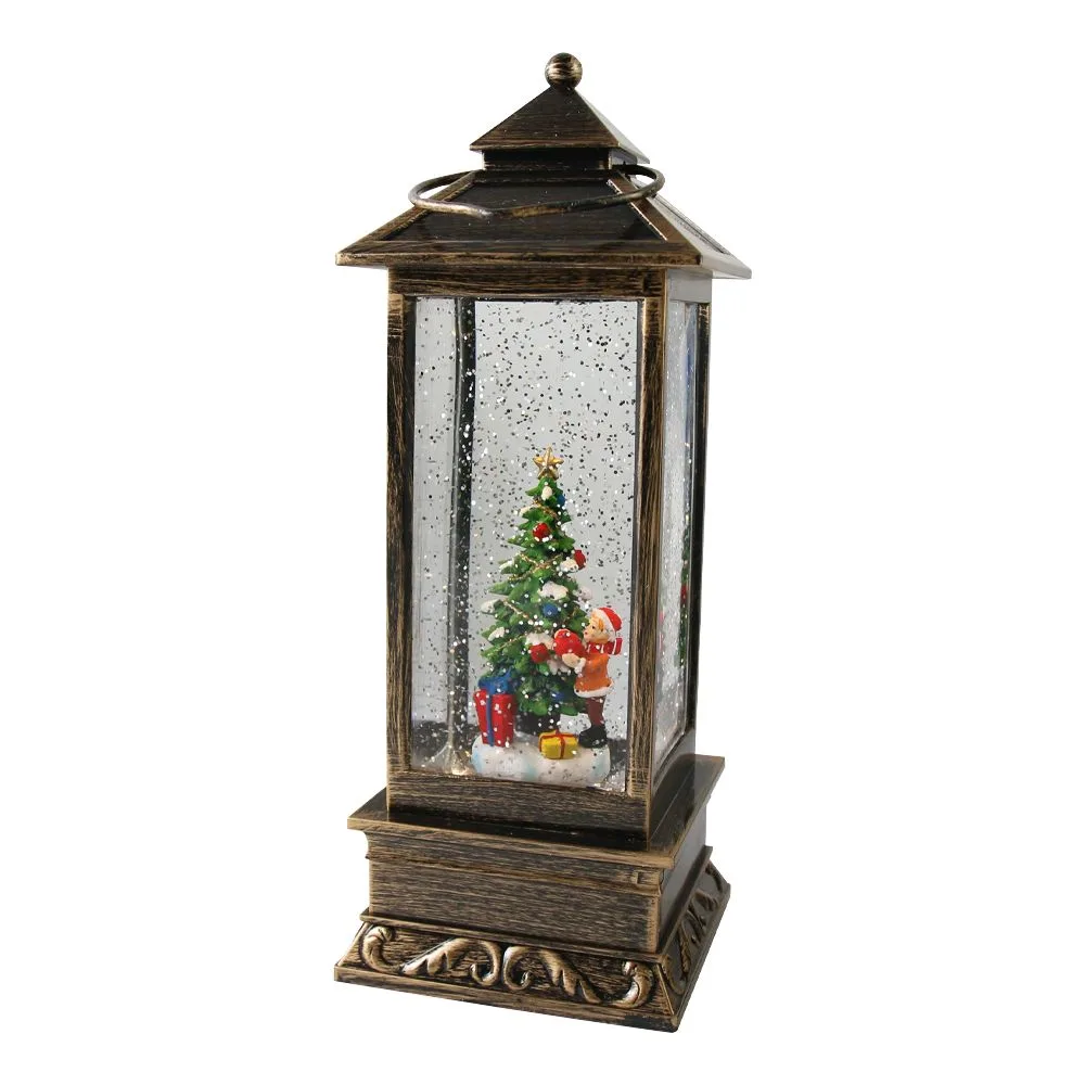 Felinar de Craciun muzical cu LED si efect de ninsoare Brad festiv 10x27 cm Felinar de Craciun muzical cu LED si efect de ninsoare Brad festiv 10x27 cm