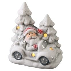Masinuta decorativa de Craciun din ceramica cu LED 11.5x12.5 cm