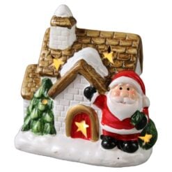 Casuta decorativa de Craciun din ceramica cu LED 11x11 cm