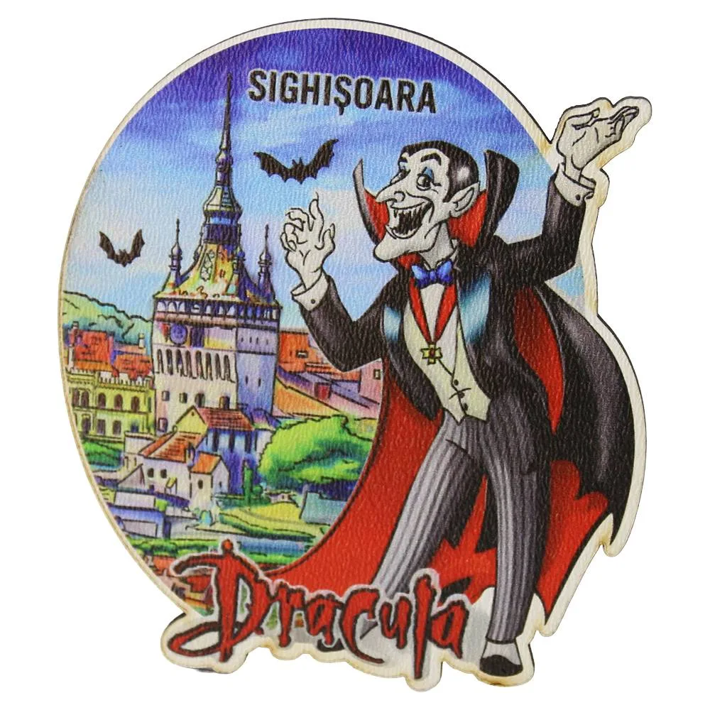 Magnet de frigider din placaj  "Sighisoara" 8x8 cm
