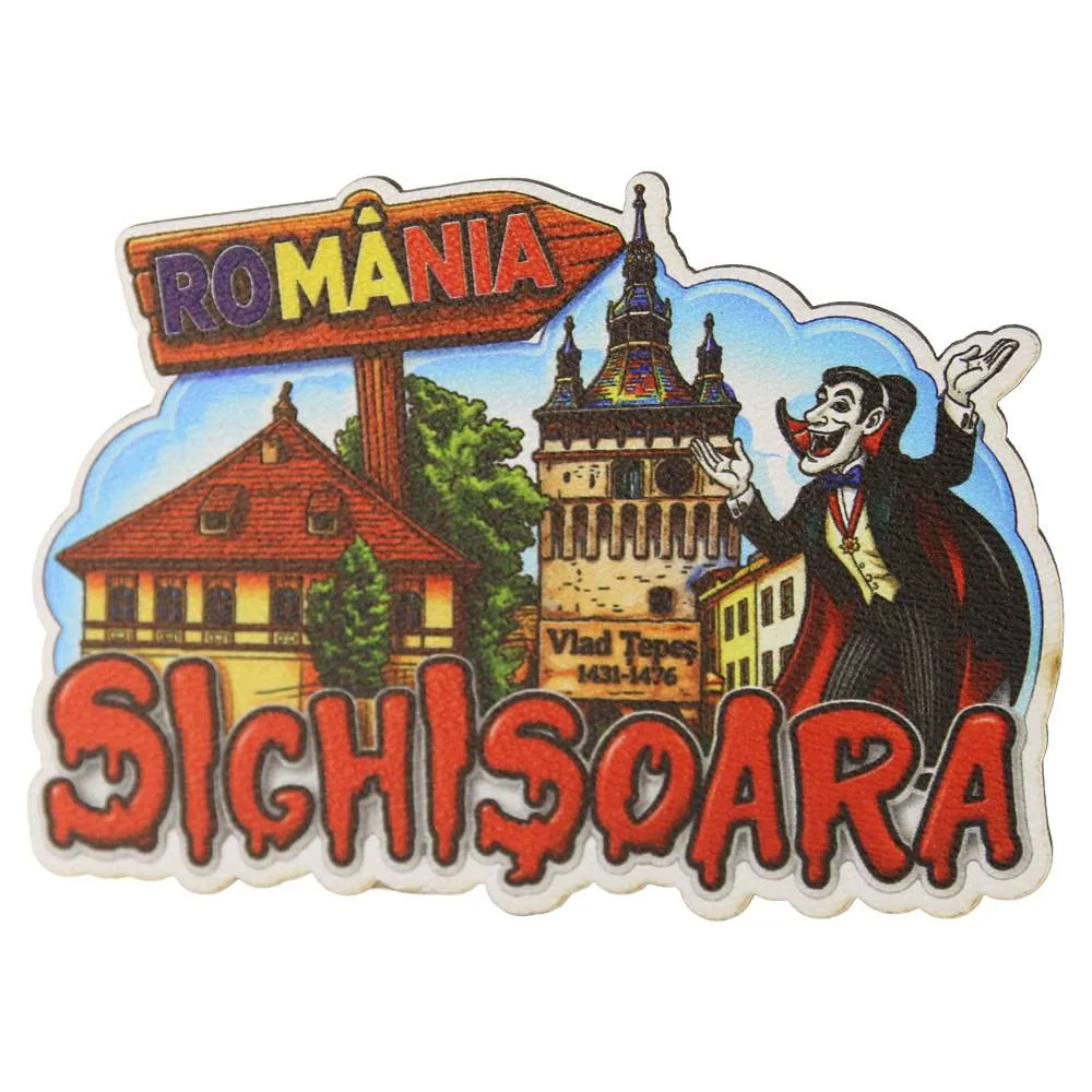 Magnet de frigider din placaj  "Sighisoara" 9x6.5 cm