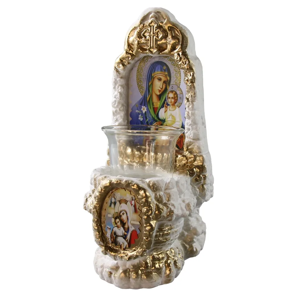 Candela decorativa din ipsos cu Sfanta Maria si Pruncul - 9 x 21 cm Candela decorativa din ipsos cu Sfanta Maria si Pruncul - 9 x 21 cm