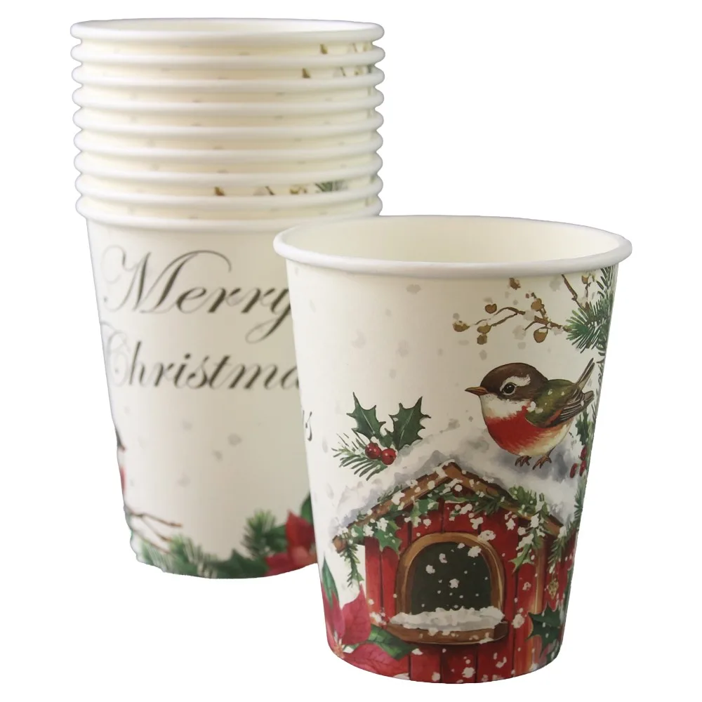 Set 10 pahare hartie 200 ml "Merry Christmas"