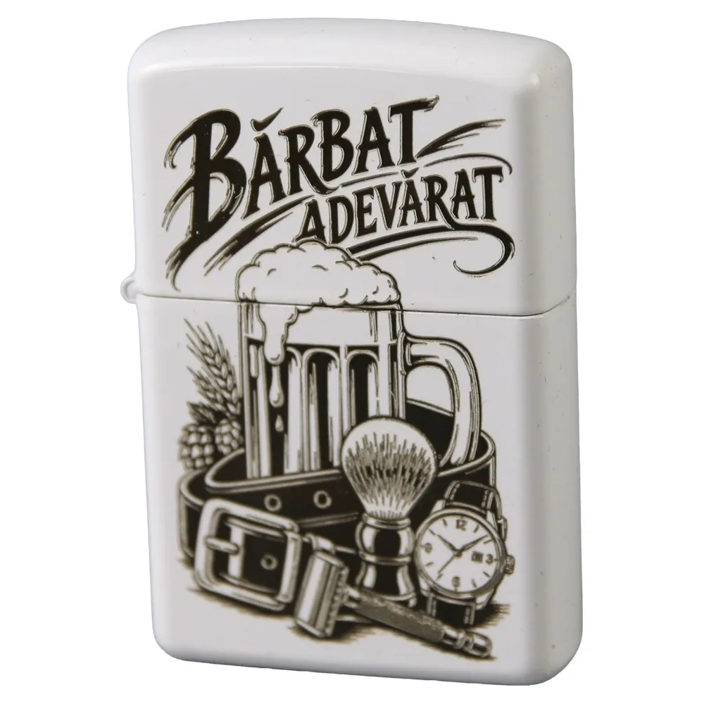 Bricheta metalica alba Barbatul adevarat 3.8 x 5.5 cm Bricheta metalica alba Barbatul adevarat 3.8 x 5.5 cm