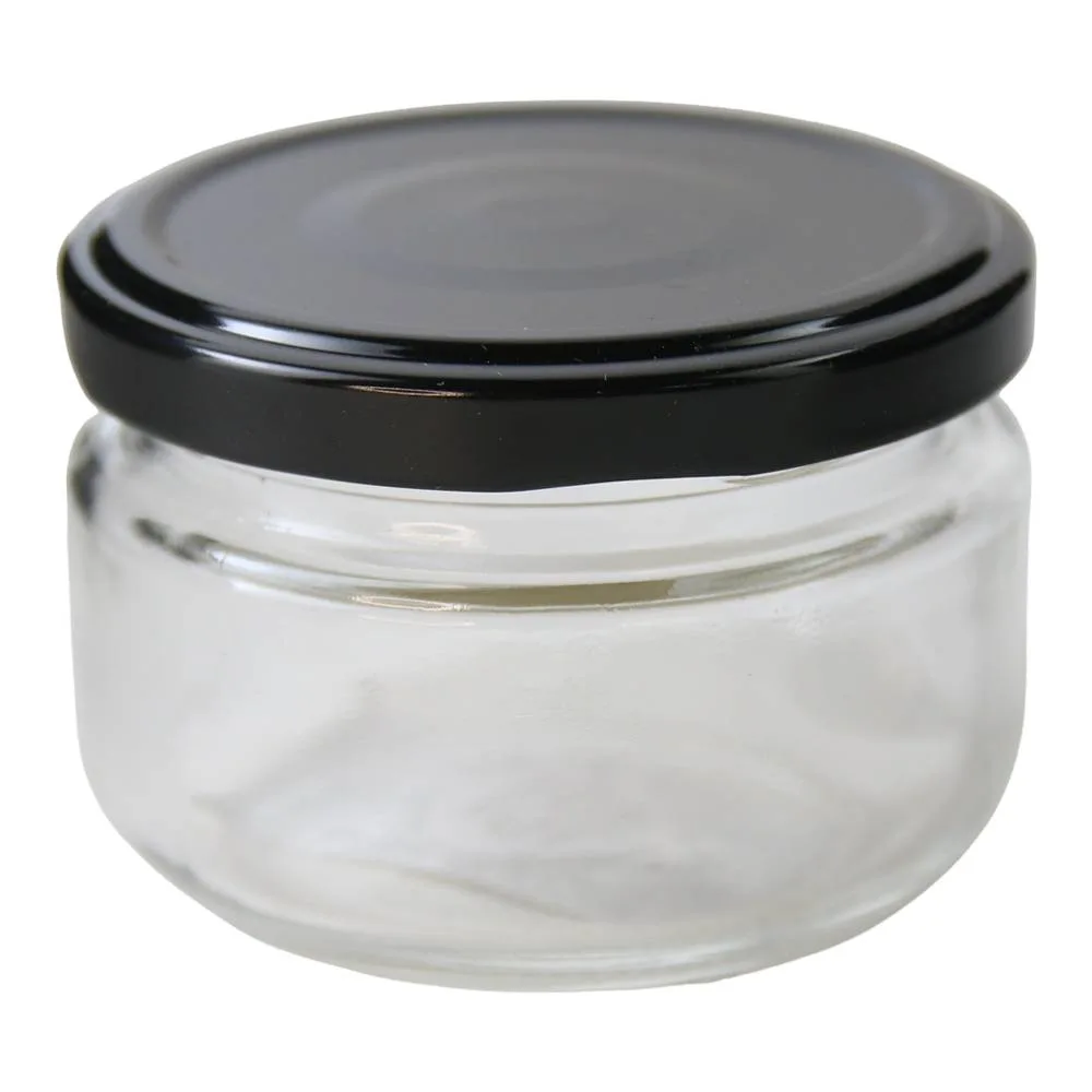 Borcan din sticla cu capac negru 100 ml Borcan din sticla cu capac negru 100 ml