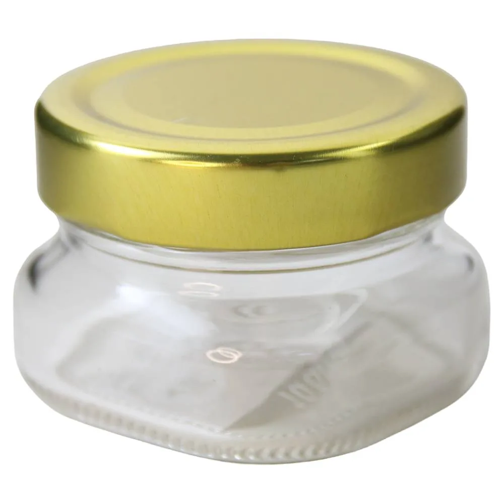 Borcan din sticla cu capac auriu 106 ml Borcan din sticla cu capac auriu 106 ml