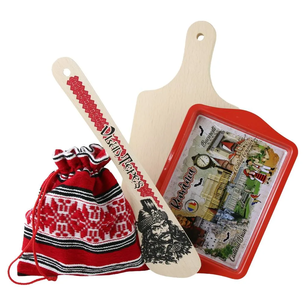 Set cadou traditional Romania cu traista 4 piese Set cadou traditional Romania cu traista 4 piese