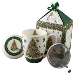 Cana de Craciun din portelan cu capac si infuzor metalic Tree Sparkle