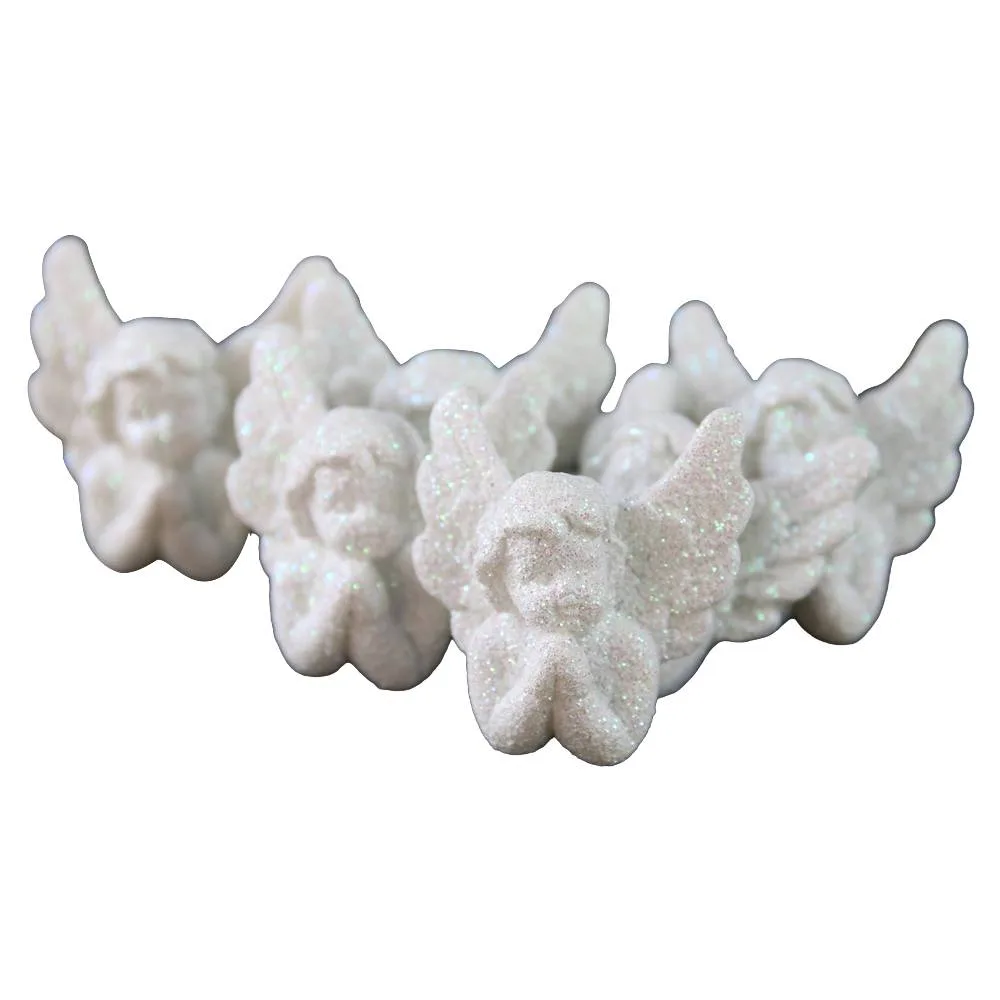 Set 6 figurine ingerasi din rasina cu autoadeziv si sclipici 3.5 cm