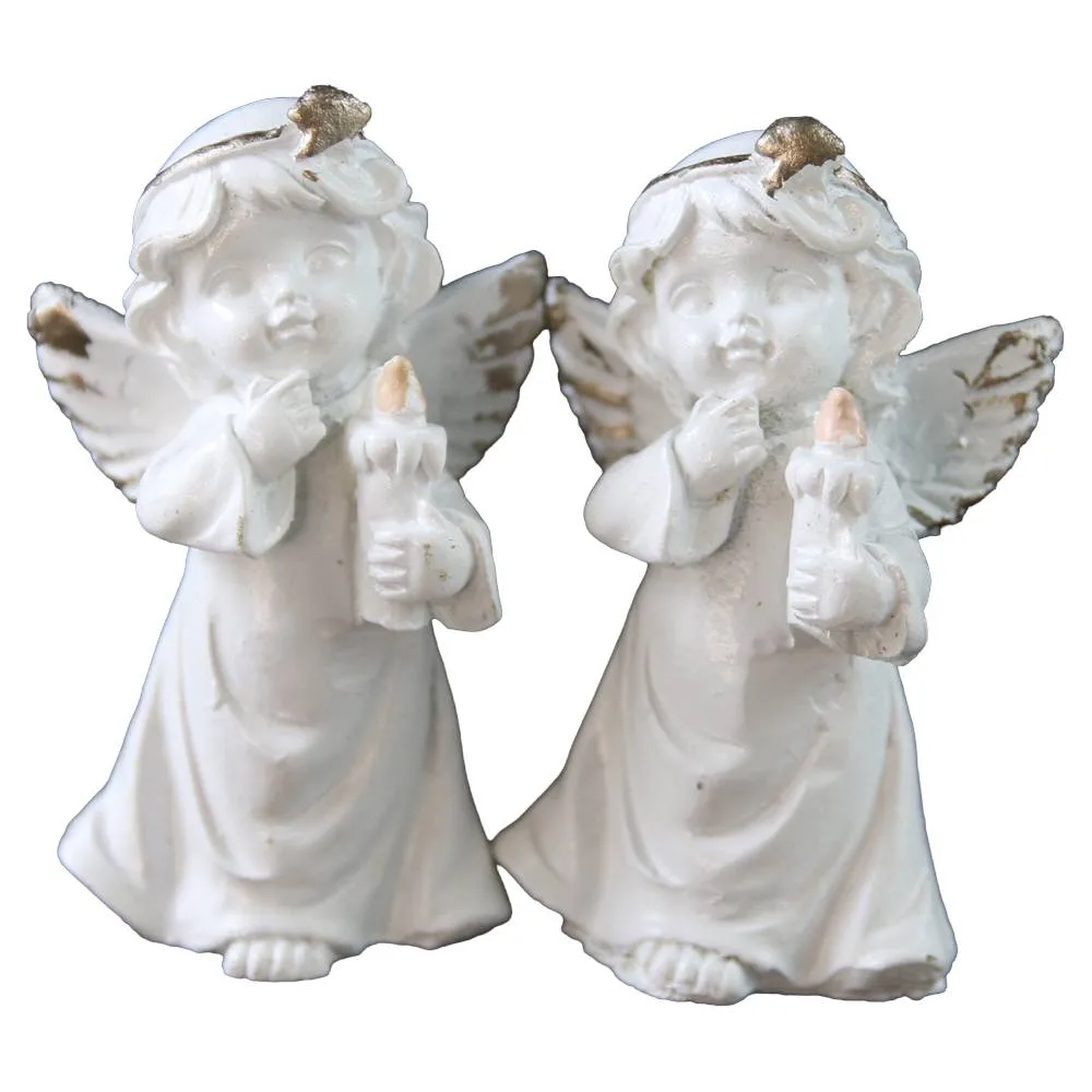 Set 2 figurine ingerasi din rasina cu lumanari 6 cm