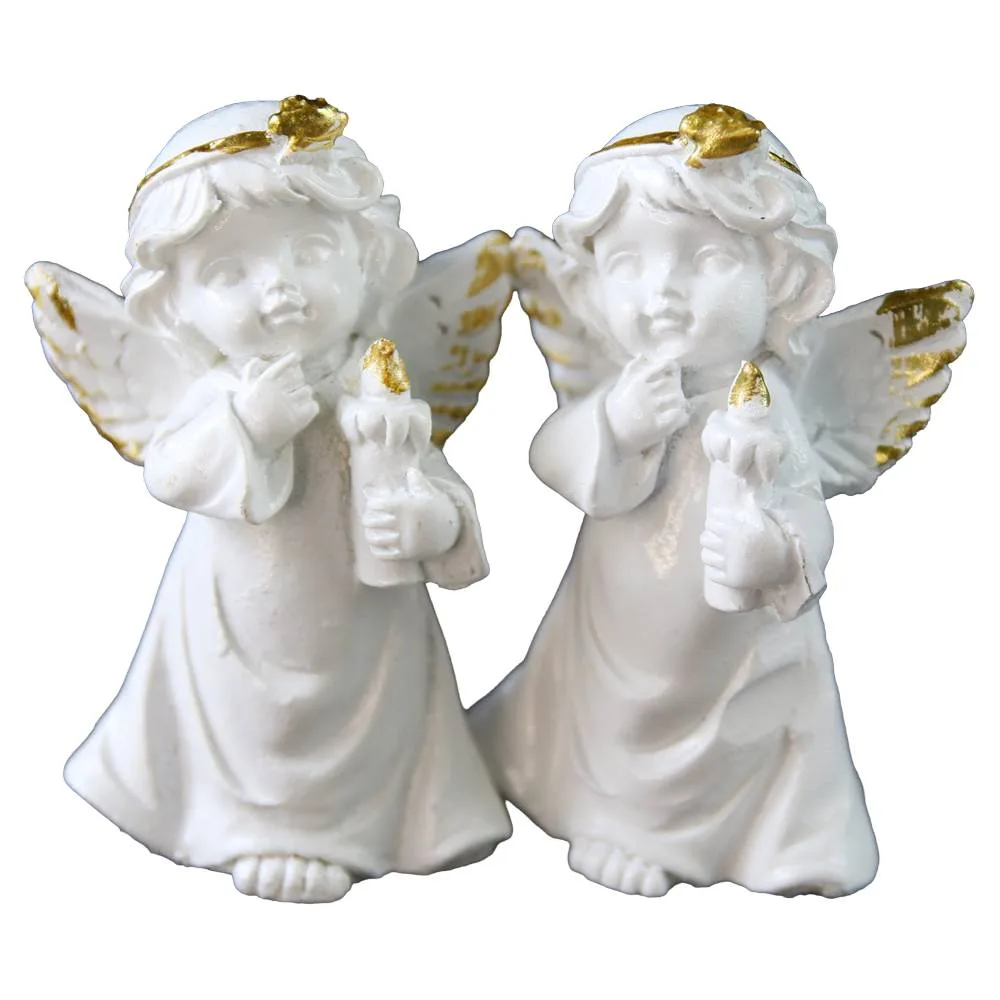 Set 2 figurine ingerasi din rasina cu lumanari 6 cm Set 2 figurine ingerasi din rasina cu lumanari 6 cm
