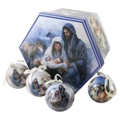 Set 14 globuri de brad din plastic Sfanta Familie 7.5 cm