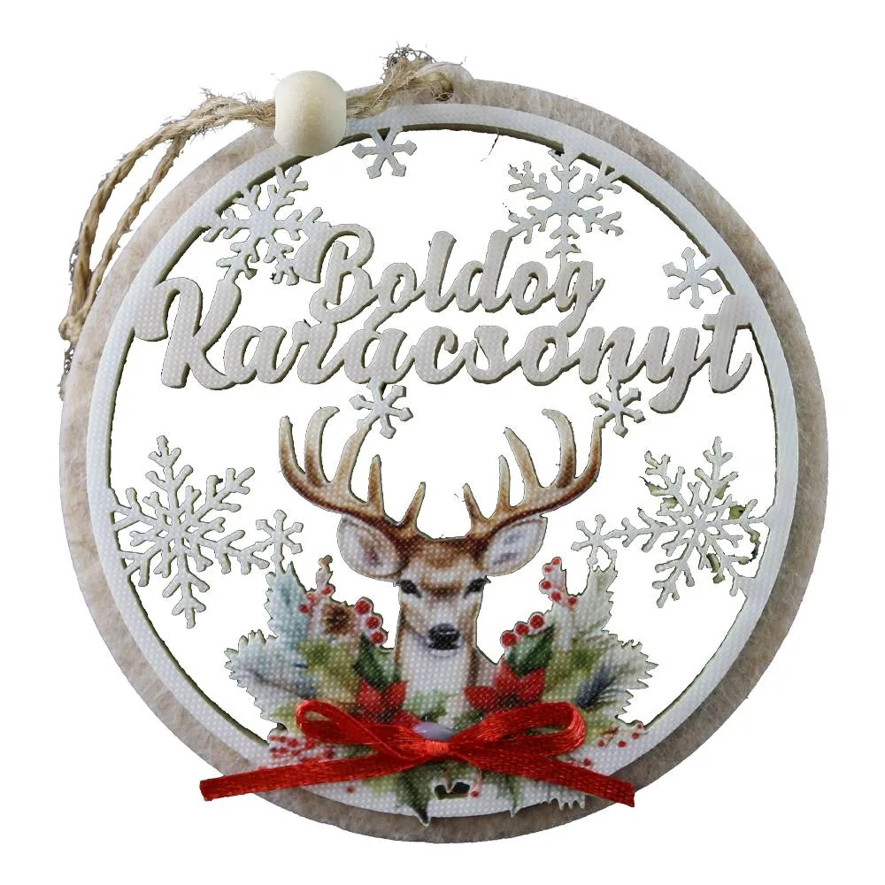 Decor pentru usa din pasla "Boldog Karacsonyt" 11.5 cm