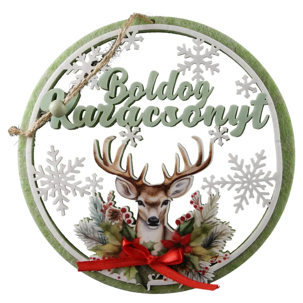 Decor pentru usa din pasla "Boldog Karacsonyt" 19.5 cm