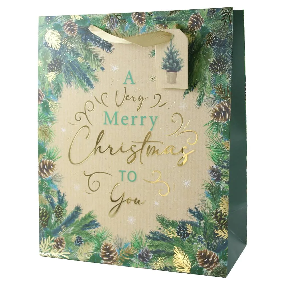 Punga cadou de Craciun cu eticheta "A very Merry Christmas to you" 26x32 cm