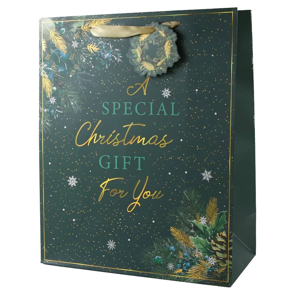Punga cadou de Craciun cu eticheta "A special Christmas gift for you" 26x32 cm