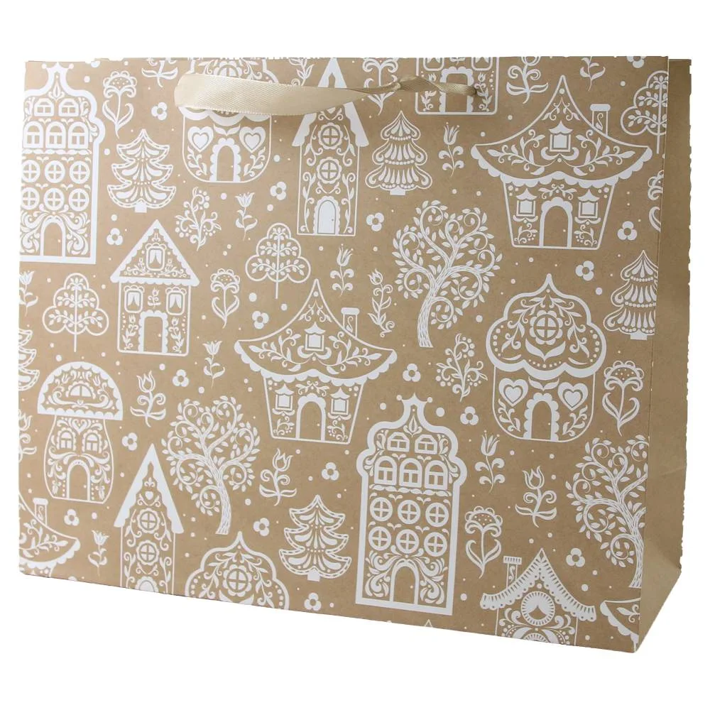 Punga cadou de Craciun cu casute albe 32x26 cm