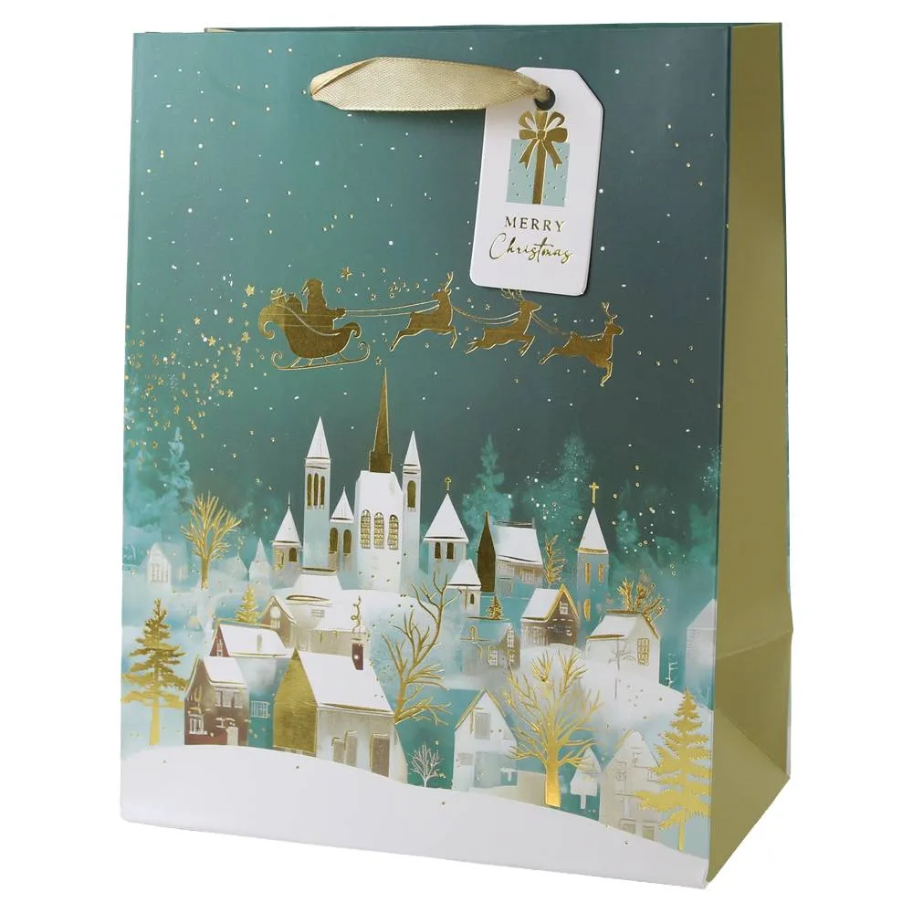 Punga cadou de Craciun cu eticheta "Merry Christmas" 18x23 cm