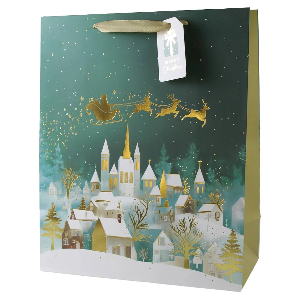 Punga cadou de Craciun cu eticheta "Merry Christmas" 26x32 cm