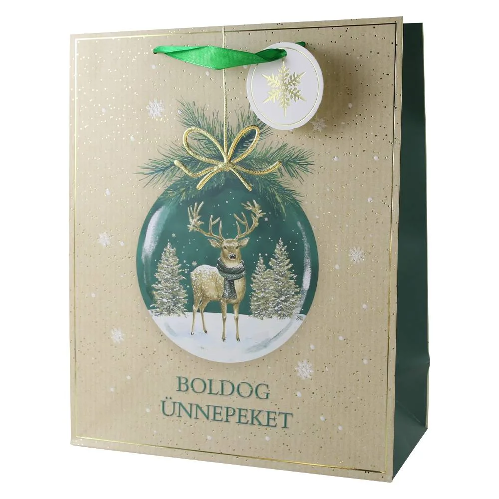 Punga cadou de Craciun cu eticheta "Boldog Unnepeket" 26x32 cm Punga cadou de Craciun cu eticheta "Boldog Unnepeket" 26x32 cm