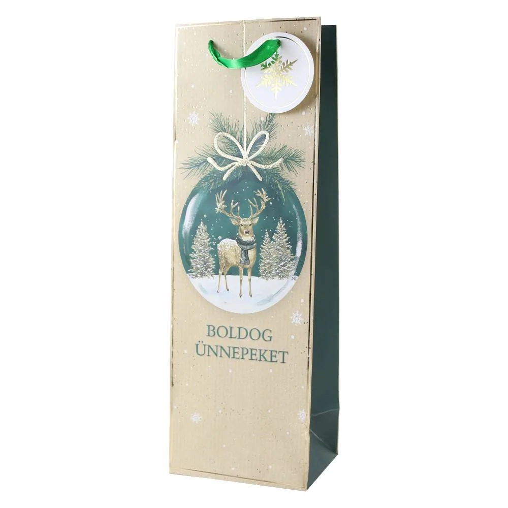 Punga cadou de Craciun pentru bauturi "Boldog Unnepeket! 12x36 cm Punga cadou de Craciun pentru bauturi "Boldog Unnepeket! 12x36 cm