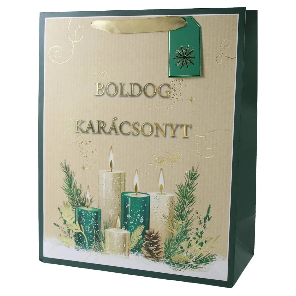 Punga cadou de Craciun cu eticheta "Boldog Karacsonyt" 26x32 cm Punga cadou de Craciun cu eticheta "Boldog Karacsonyt" 26x32 cm