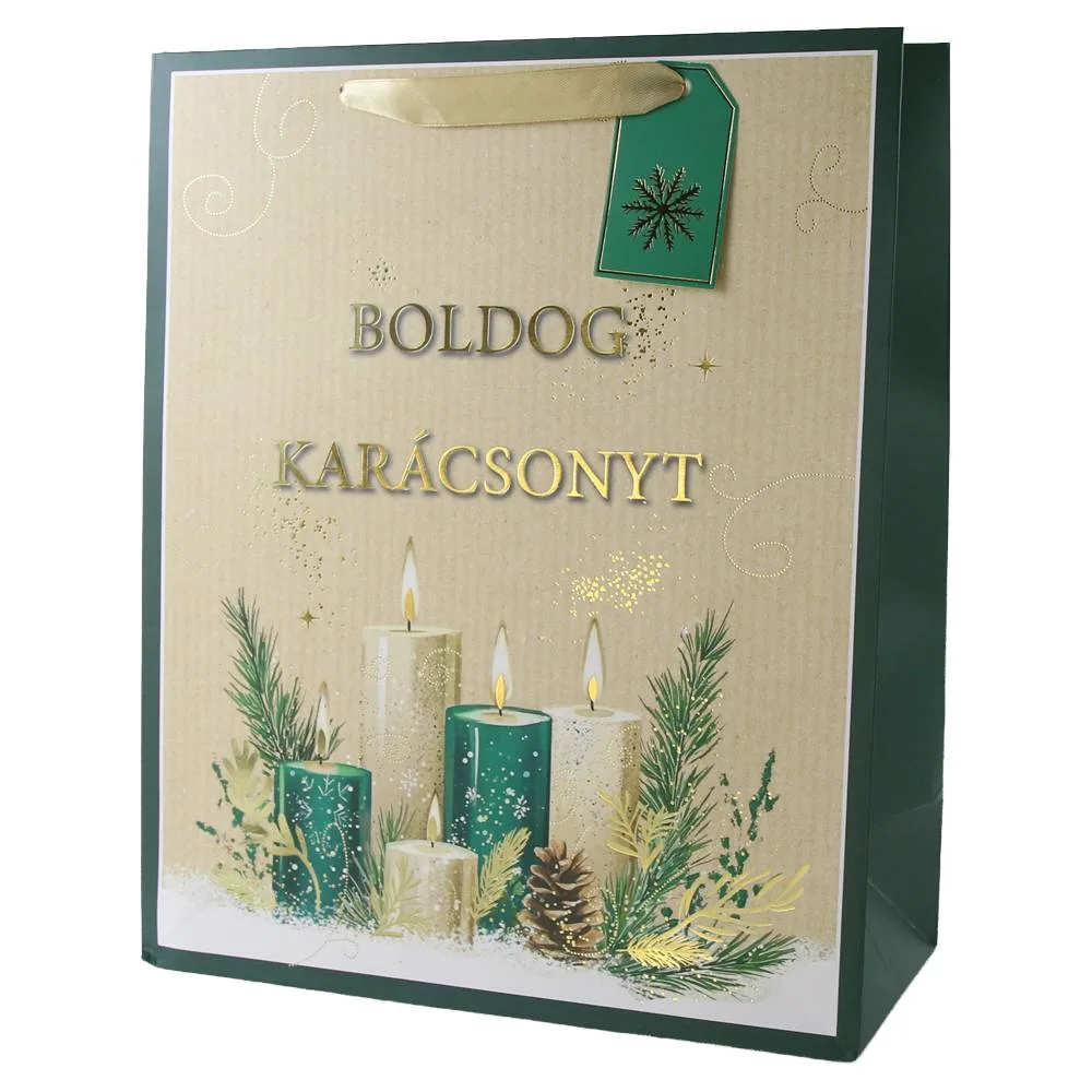 Punga cadou de Craciun cu eticheta "Boldog Karacsonyt" 31x42 cm Punga cadou de Craciun cu eticheta "Boldog Karacsonyt" 31x42 cm