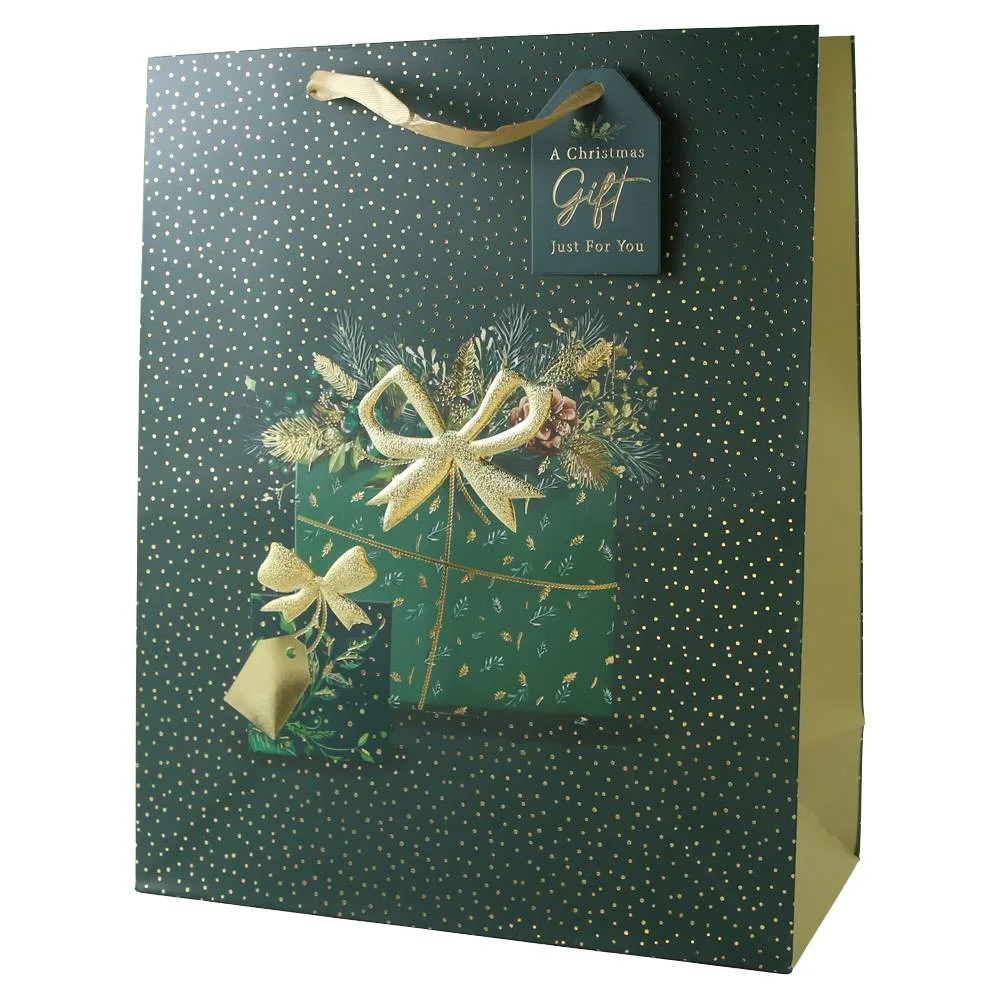 Punga cadou de Craciun cu eticheta "A Christmas gift just for you" 26x32 cm