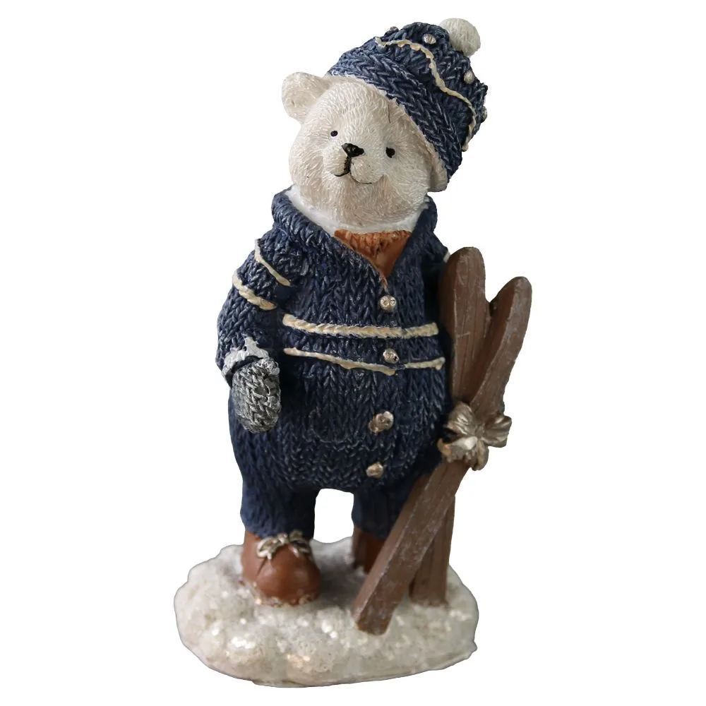 Figurina de Craciun ursulet cu schi din rasina 13 cm