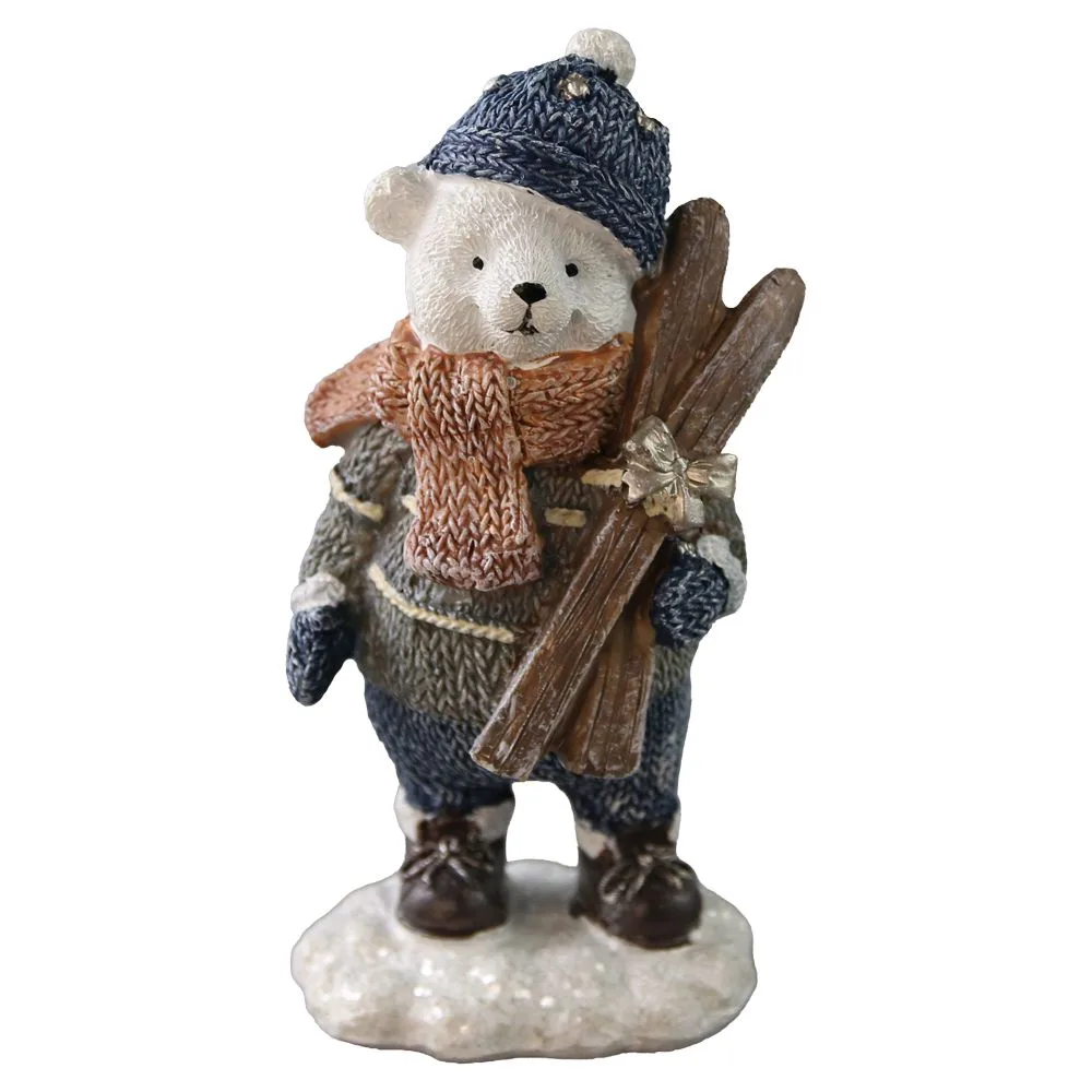 Figurina de Craciun ursulet cu schi din rasina 13 cm
