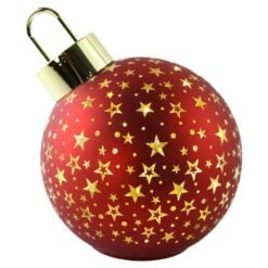 Glob decorativ rosu din sticla cu LED 15x17 cm