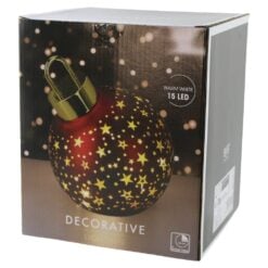 Glob decorativ rosu din sticla cu LED 15x17 cm