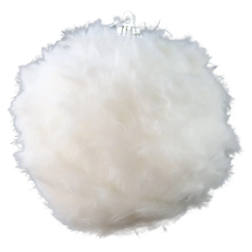 Glob pentu brad de Craciun cu puf alb 8 cm Glob pentu brad de Craciun cu puf alb 8 cm