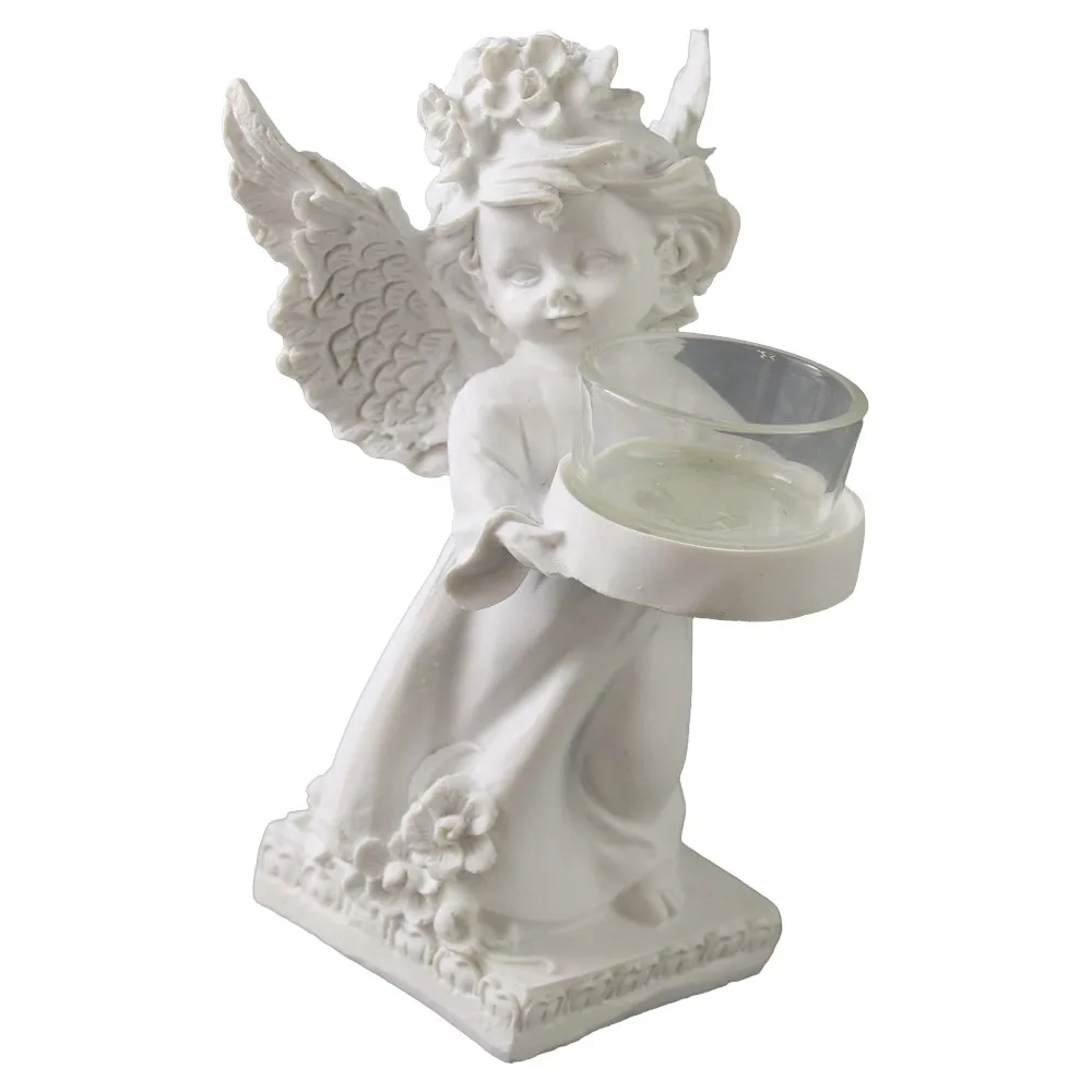 Figurina ingeras din rasina alba cu suport lumanare 10x16 cm Figurina ingeras din rasina alba cu suport lumanare 10x16 cm