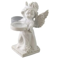 Figurina ingeras din rasina alba cu suport lumanare 10x16 cm