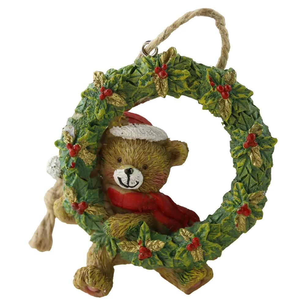 Ornament pentru brad Coronita cu ursulet din rasina 8 cm