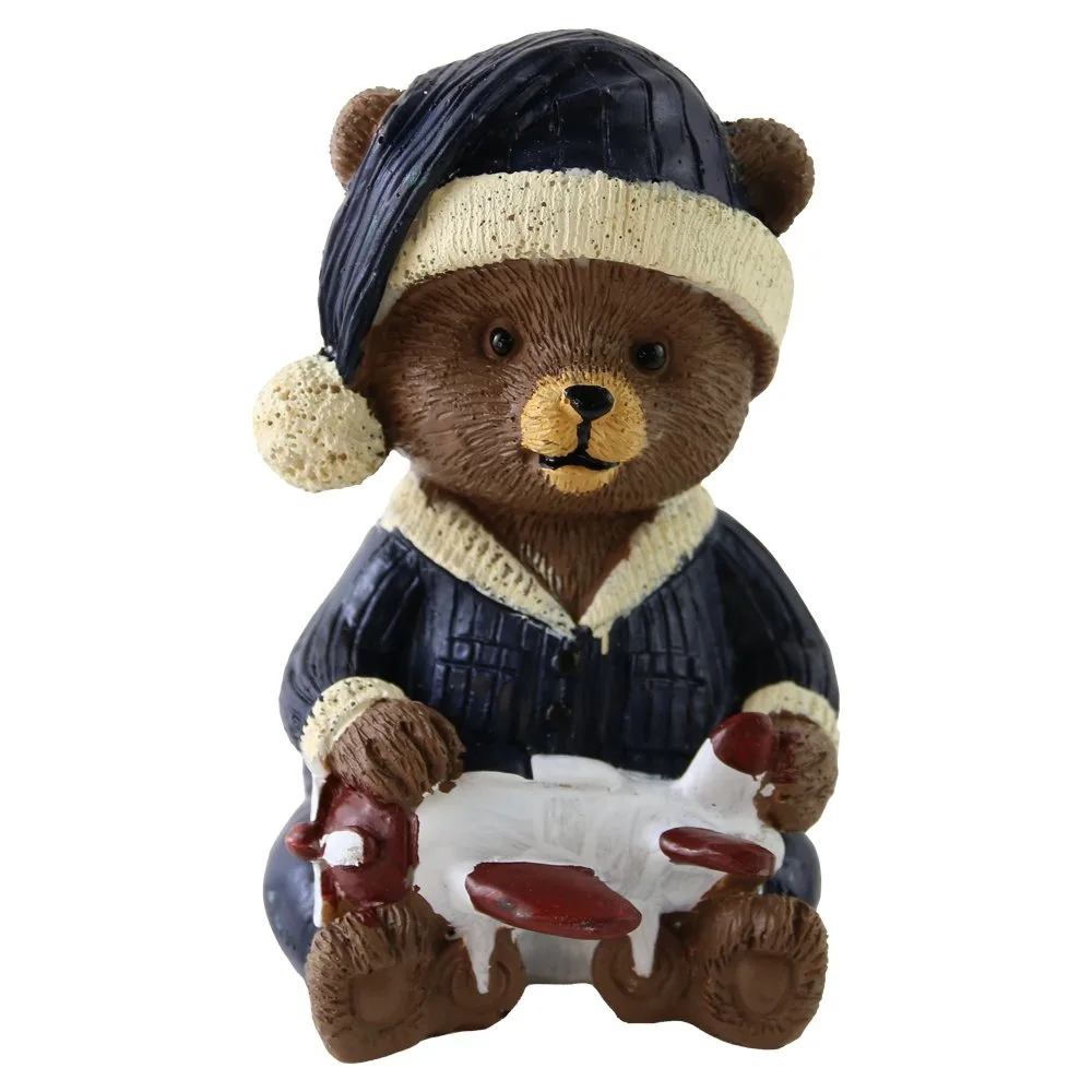 Figurina de Craciun Ursulet cu jucarie din rasina 7x11 cm