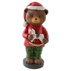 Figurina de Craciun Ursulet cu jucarie din rasina 9x22 cm