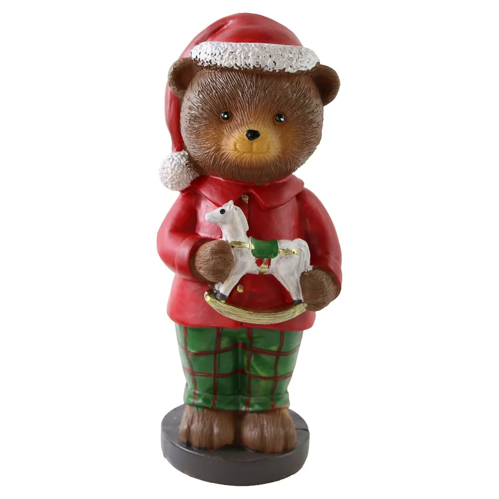 Figurina de Craciun Ursulet cu jucarie din rasina 9x22 cm