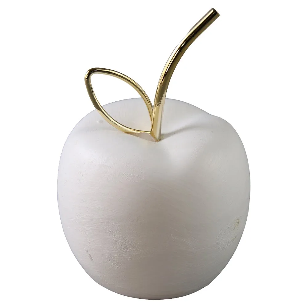 Mar decorativ din ceramica alba cu frunza si codita aurie 7.5x10 cm