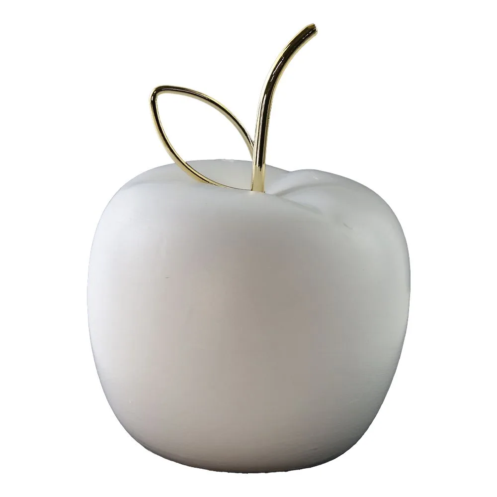 Mar decorativ din ceramica alba cu frunza si codita aurie 12x16 cm Mar decorativ din ceramica alba cu frunza si codita aurie 12x16 cm