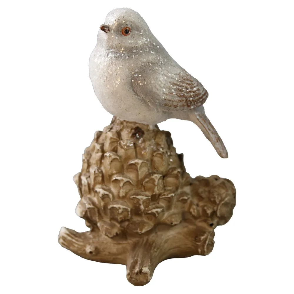 Figurina decorativa Pasare cu sclipici din rasina 10 cm