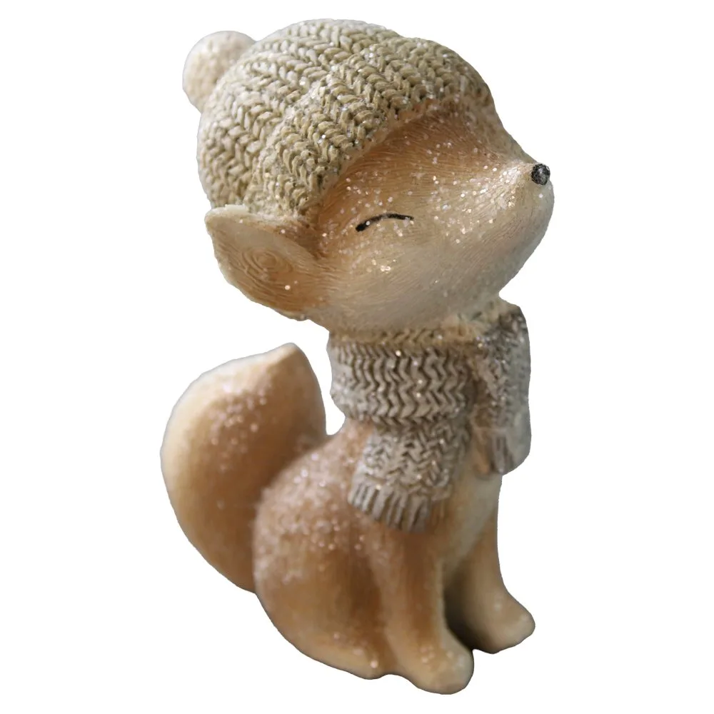 Figurina de Craciun Vulpe din rasina cu sclipici 11 cm