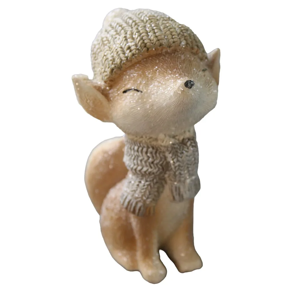 Figurina de Craciun Vulpe din rasina cu sclipici 11 cm