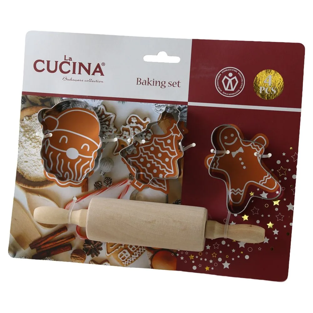 Set 3 forme pentru prajituri de Craciun cu sucitor din lemn Set 3 forme pentru prajituri de Craciun cu sucitor din lemn