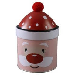 Cutie metalica de Craciun cu figurina si capac tip sapca 9x14 cm