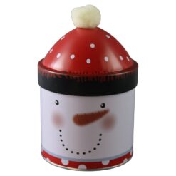 Cutie metalica de Craciun cu figurina si capac tip sapca 9x14 cm
