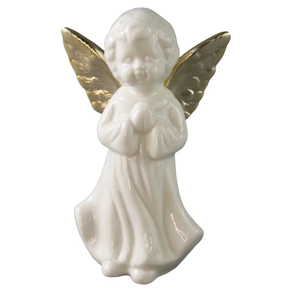 Figurina ingeras din ceramica cu aripi aurii 9x14 cm