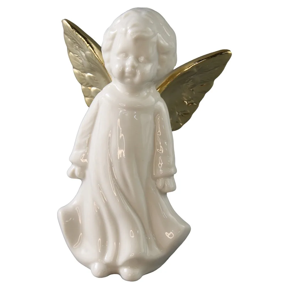 Figurina ingeras din ceramica cu aripi aurii 9x14 cm