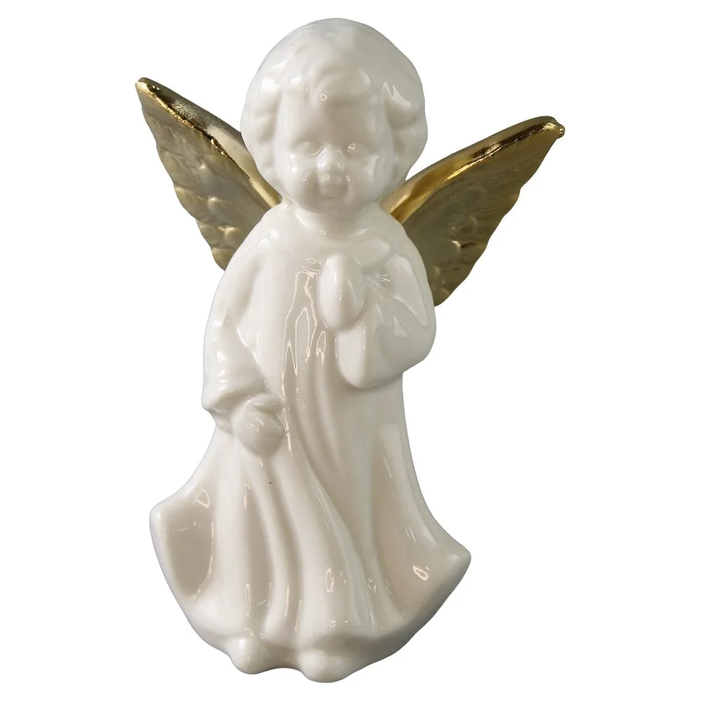 Figurina ingeras din ceramica cu aripi aurii 9x14 cm